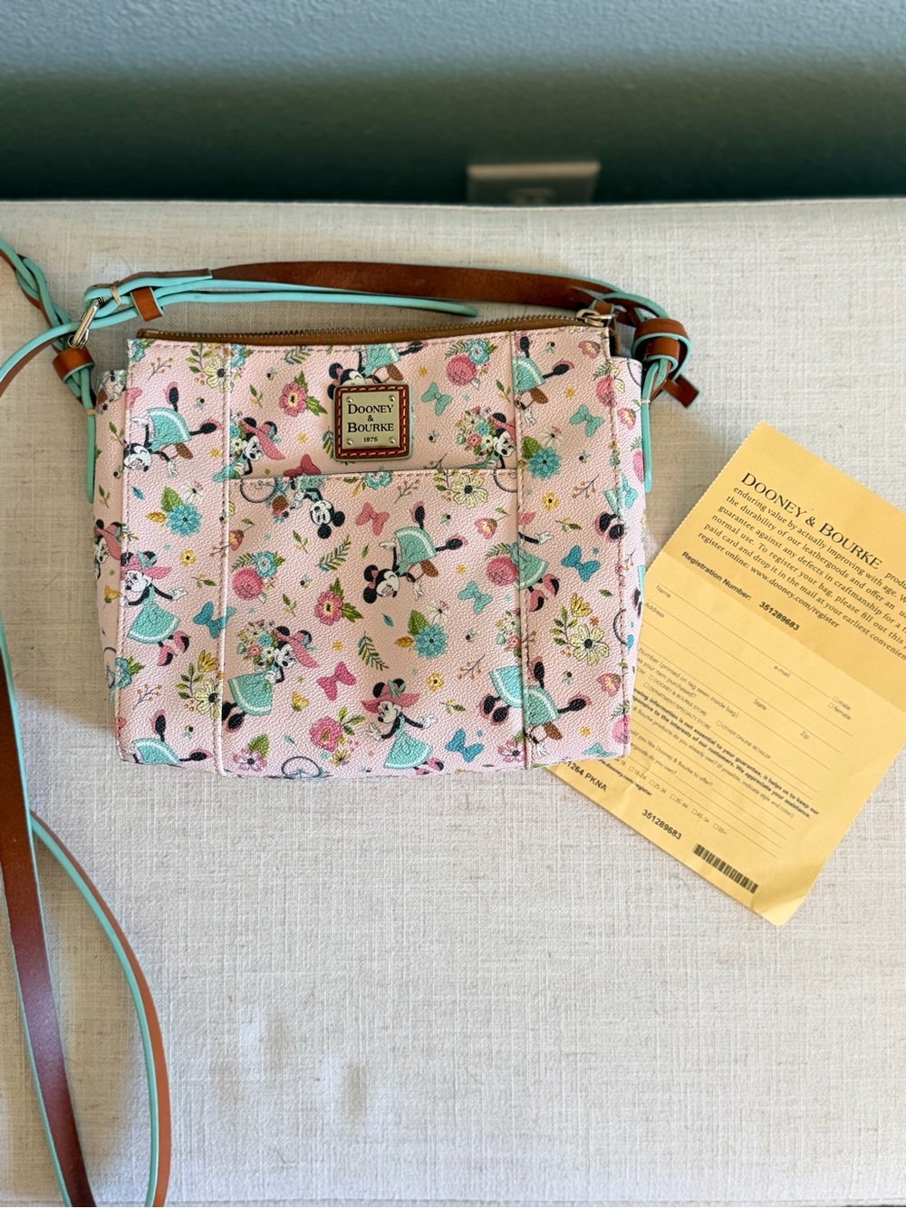 Dooney & Bourke Pink Floral Minnie Crossbody with Mint Trim